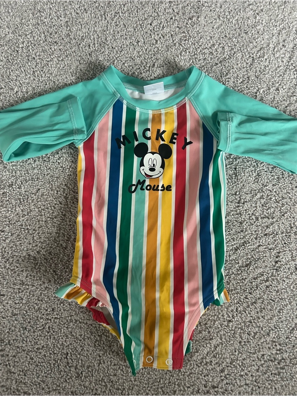 Hanna Andersson Mickey Mouse Rainbow Stripe Rash Guard One-Piece